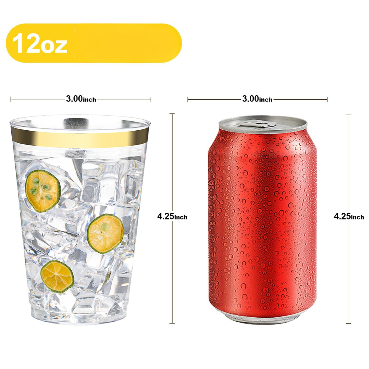 Disposable Gold Rim Plastic Cups for Wedding, Thanksgiving, Christmas, and Parties