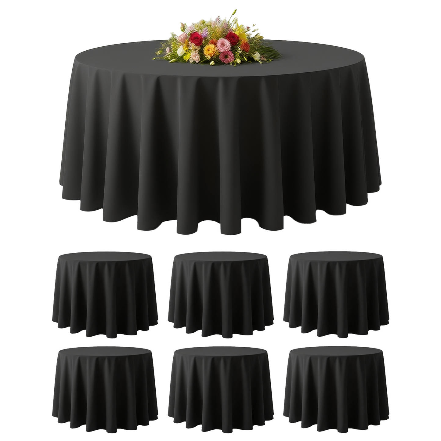 Goodluck 6 Pack Fabric Washable Decorative Black Round Polyester Table Cloths for Halloween, Parties, Weddings, Holiday, Events