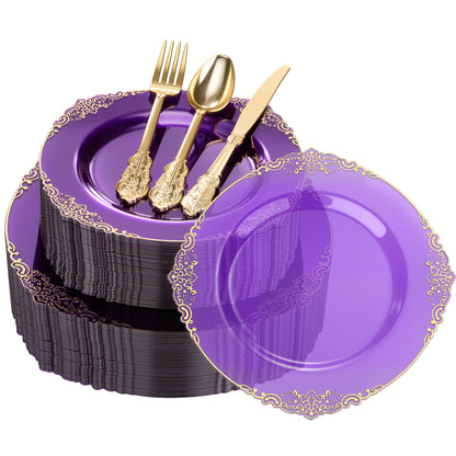 Goodluck Disposable Retro Clear Purple Dinnerware Sets