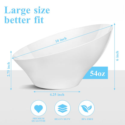 Goodluck 12 Pack 54oz Disposable Angled White Plastic Serving Bowls for Chips, Snacks, Fruit, Salad