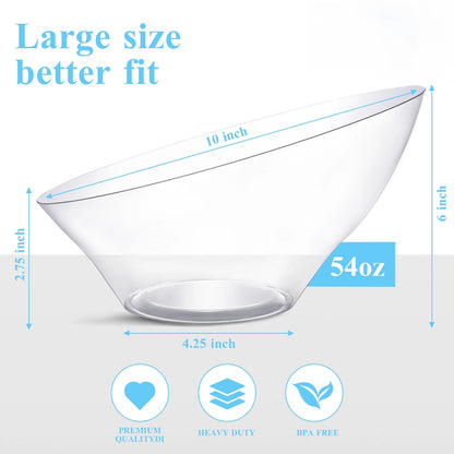 Goodluck 12 Pack 54oz Disposable Angled Crystal Plastic Serving Bowls for Chips, Snacks, Fruit, Salad