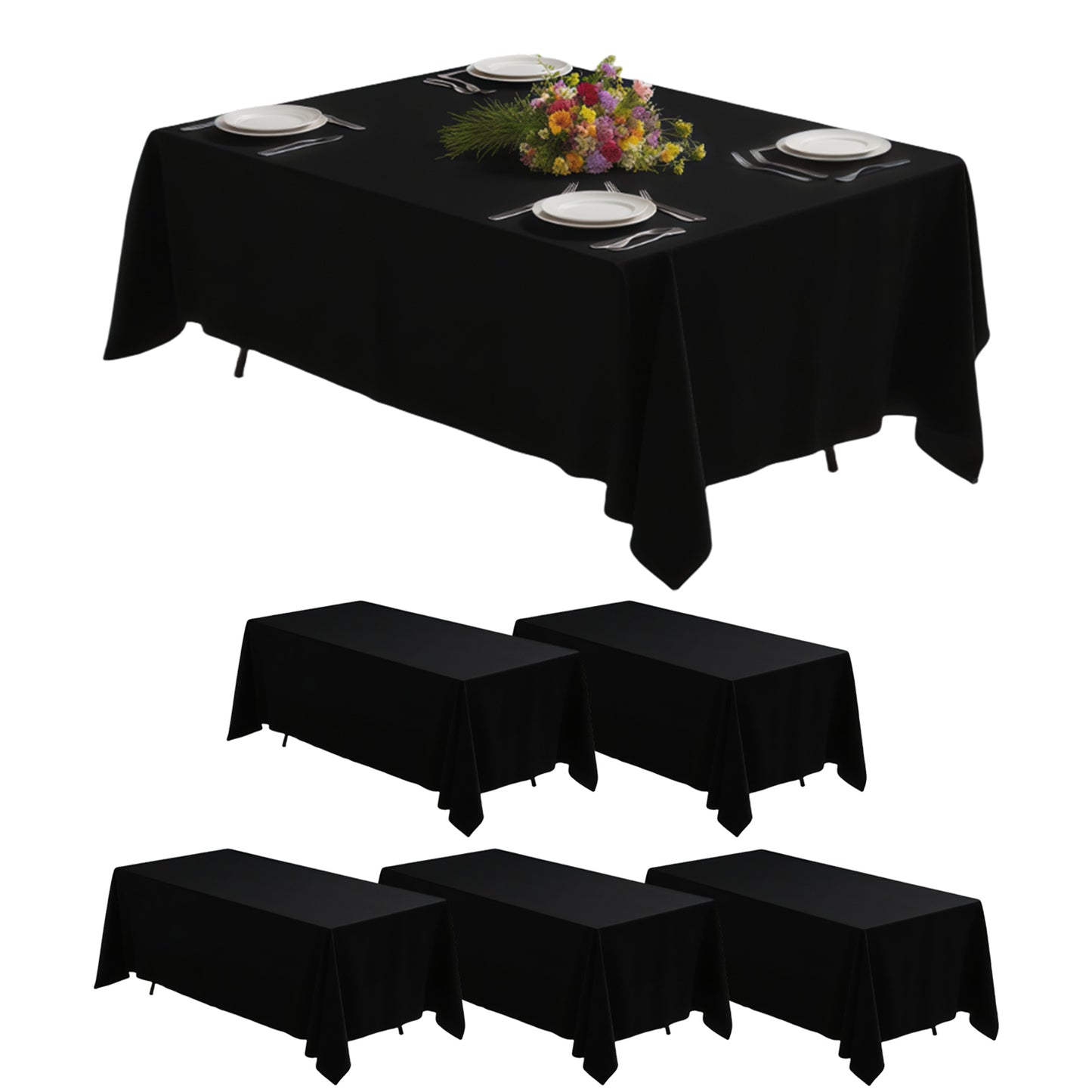 Goodluck 90 x 132 Inch Reusable Machine Washable Cover Rectangular Black Polyester Table Cloth for Wedding, Birthday, Party, Banquet, and Event Decoration