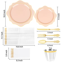 Goodluck 350 PCS Disposable Scallop Pink with Gold Rim Plastic Dinnerware Set