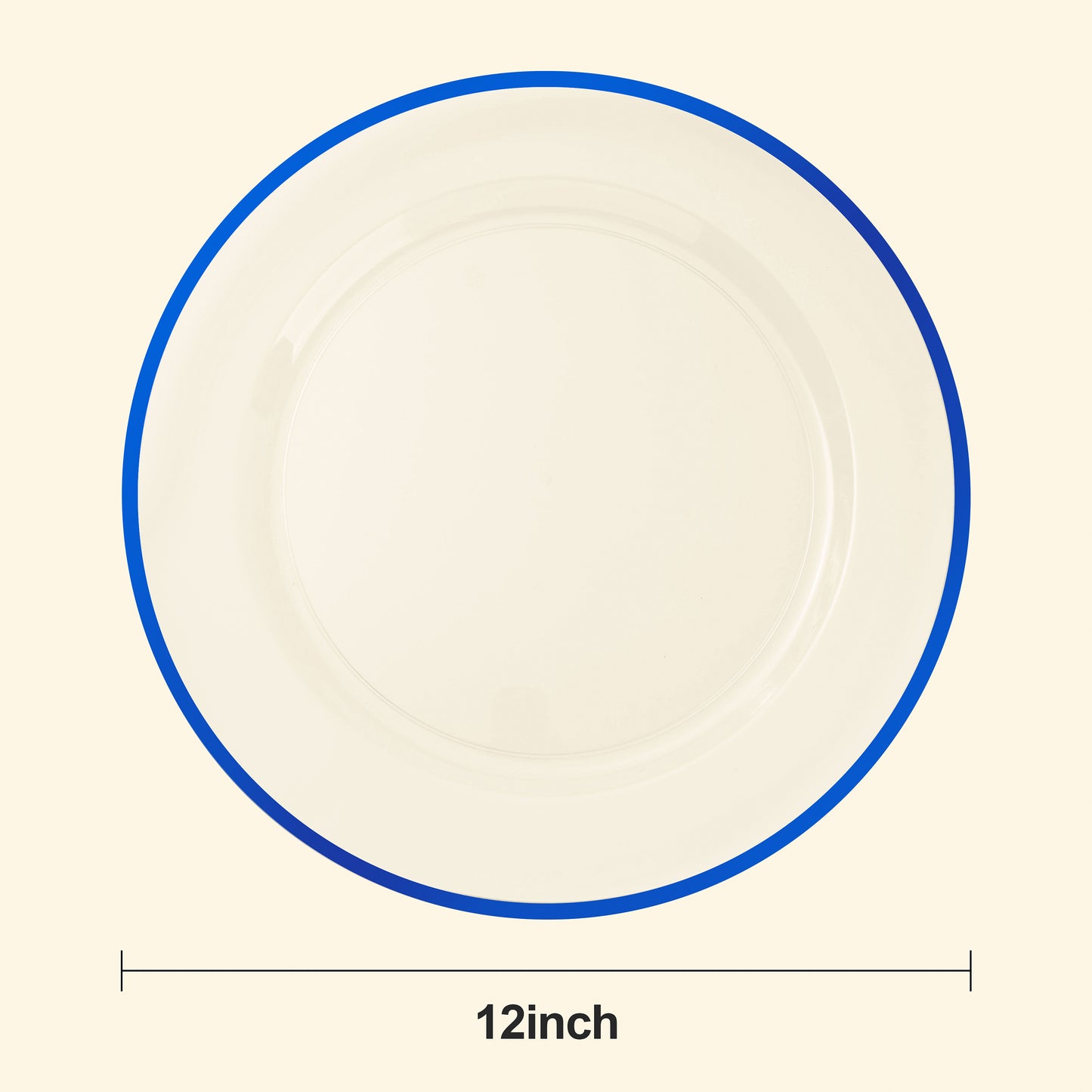 Goodluck 12 Inch Disposable Clear with Blue Rim Charger Plates for Party, Wedding, Dinner