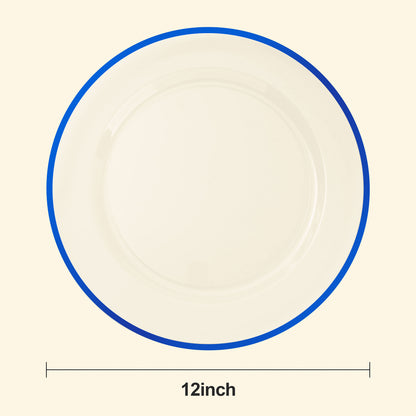 Goodluck 12 Inch Disposable Clear with Blue Rim Charger Plates for Party, Wedding, Dinner