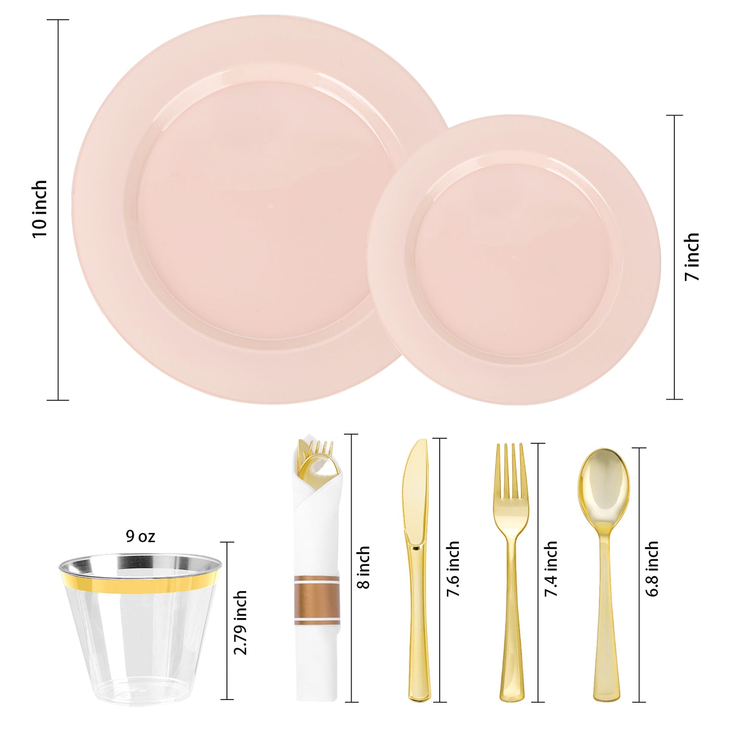 Goodluck 350 PCS Disposable Pink Plastic Dinnerware Set for Party, Wedding, Graduation