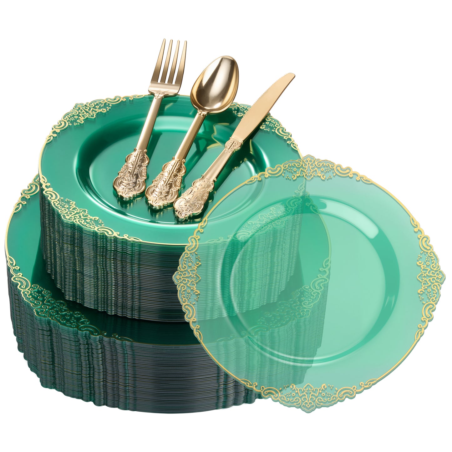 Goodluck Disposable Clear Green Plastic Dinnerware Sets