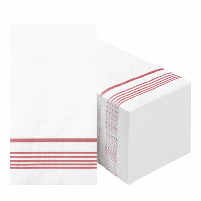Goodluck 100 Pack 3-Ply Disposable Soft Absorbent Paper Napkins with Rose Gold Trim Lined for Dinners, Kitchen or Events