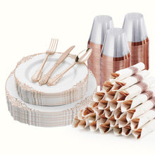 Vintage Disposable Plastic Dinnerware Sets with Gold Pattern Rim