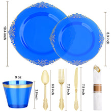 Goodluck Disposable Clear Blue with Gold Rim Plastic Dinnerware Sets
