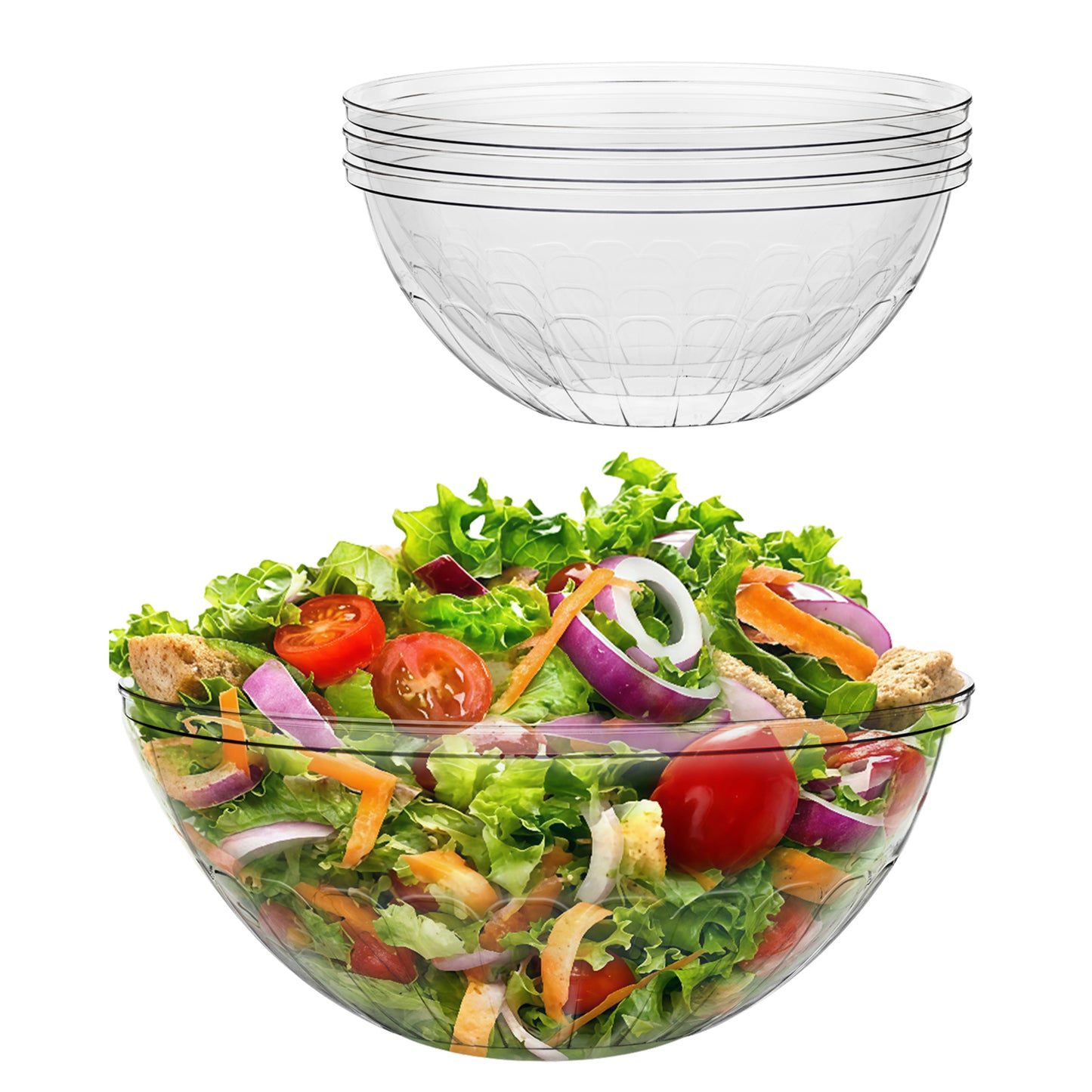 Goodluck 4 Pack 150 Ounce Disposable Clear Plastic Serving Bowls for Chips, Salad, Candy, Snacks