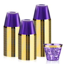 Goodluck 100 Pack 9 oz Disposable Purple with Gold Rim Plastic Cups for Party & Graduation & Wedding