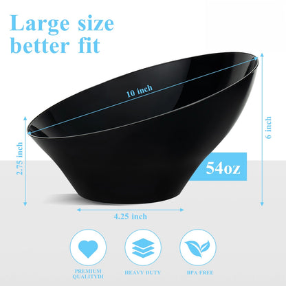 Goodluck 12 Pack 54oz Disposable Angled Black Plastic Serving Bowls for Chips, Snacks, Fruit, Salad