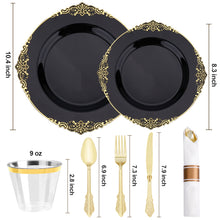 Goodluck 350 PCS Disposable Black and Gold Plastic Dinnerware Set for Party, Wedding, Graduation