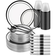 Goodluck Disposable Clear with Double Black Rim Plastic Dinnerware Sets for Party, Wedding, Graduation