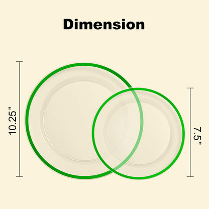 Goodluck 200PCS Disposable  Green and Clear Plastic Plates Set with 100 Dinner Plates and 100 Dessert Plates for Party, St. Patrick's Day