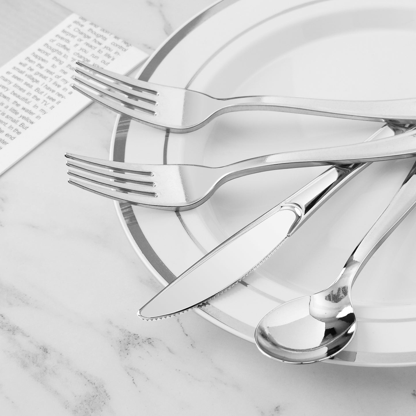 Goodluck 400PCS  Disposable Heavy Duty Silver Utensils for Party, Christmas, Birthday, Catering, and Daily Use