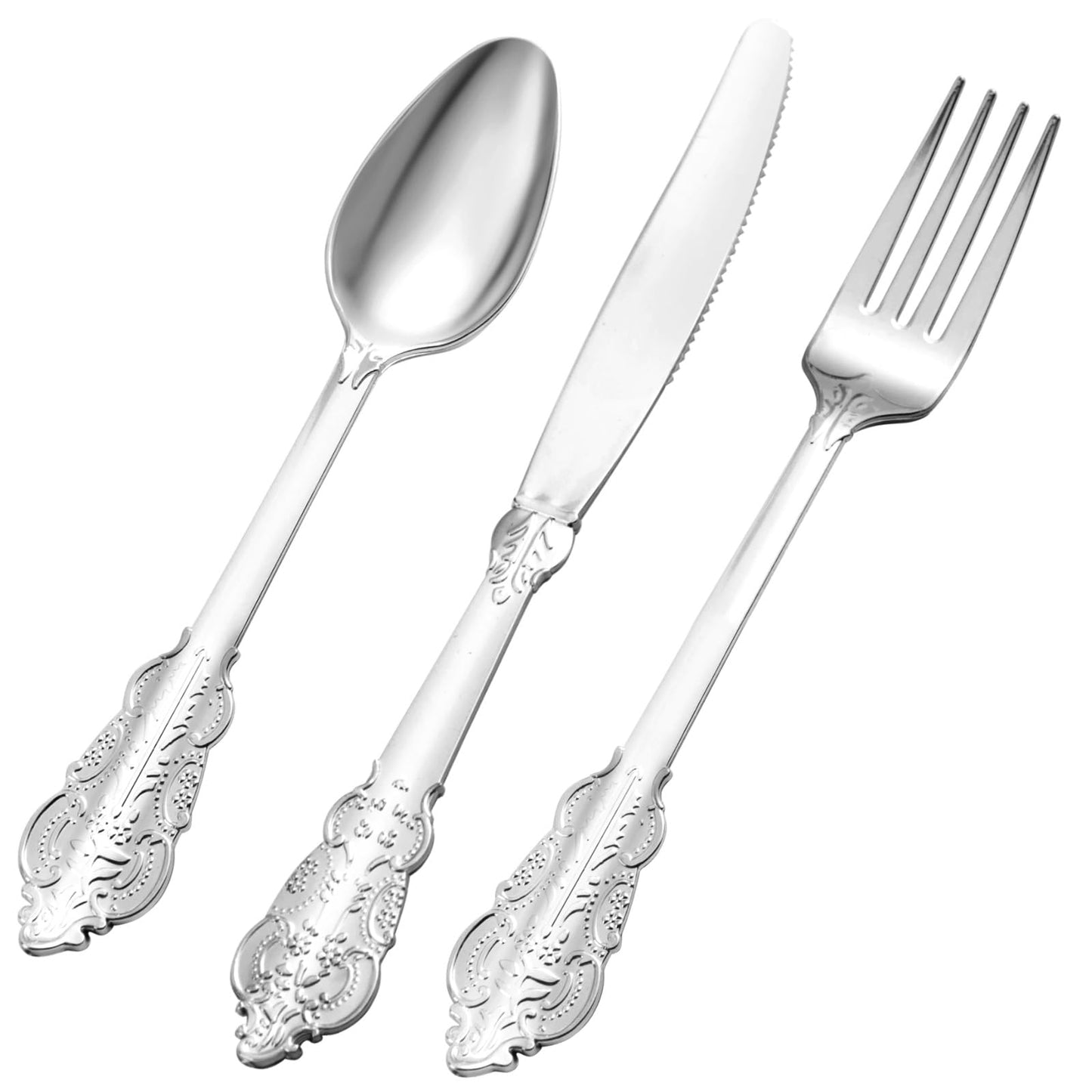 Disposable Heavy Duty Vintage Plastic Silverware for Wedding, Party, or Daily Use