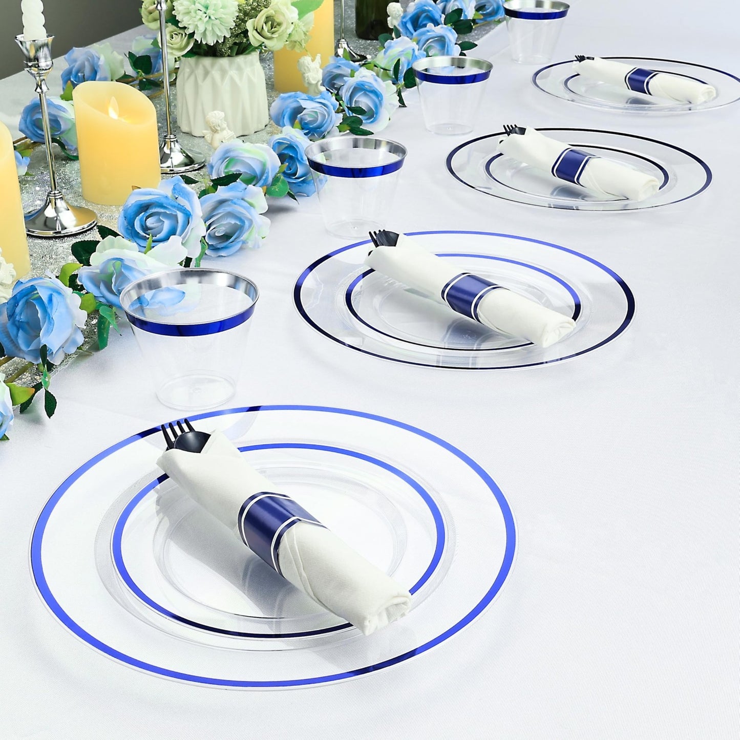 Fancy Disposable Pre-Rolled Plastic Silverware for Party, Wedding, and Daily Use