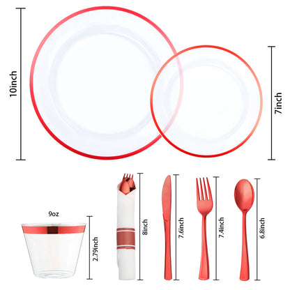 Durable Disposable Clear Plastic Dinnerware Set with Single-Rim Design