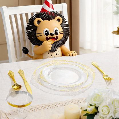 Goodluck Disposable Retro Clear with Gold Rim Dinnerware Set
