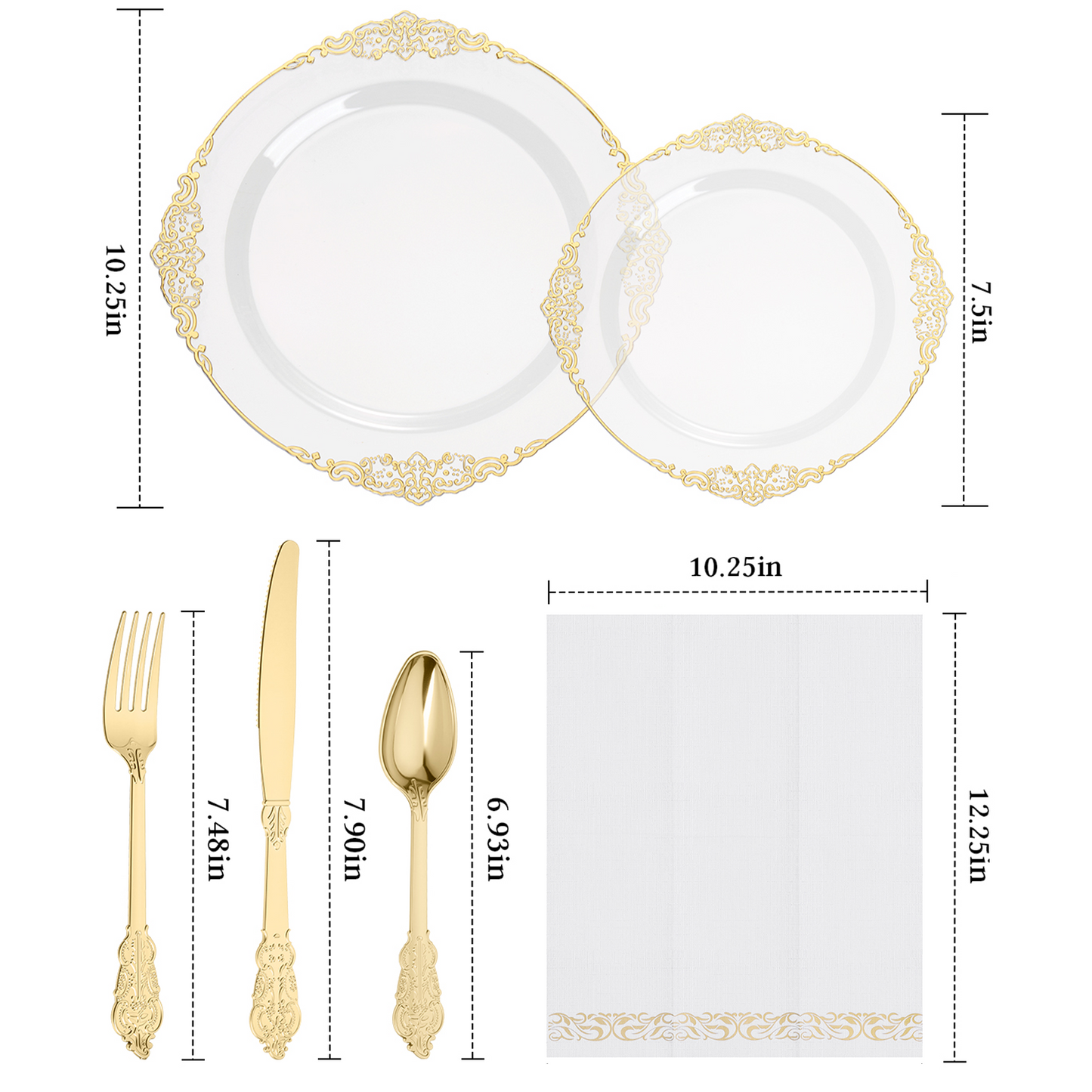 Goodluck Disposable Retro Clear with Gold Rim Dinnerware Set