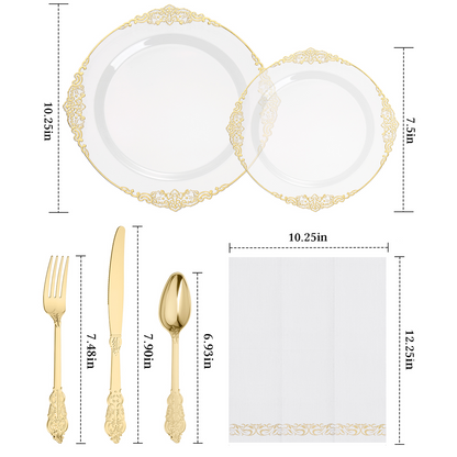 Goodluck Disposable Retro Clear with Gold Rim Dinnerware Set