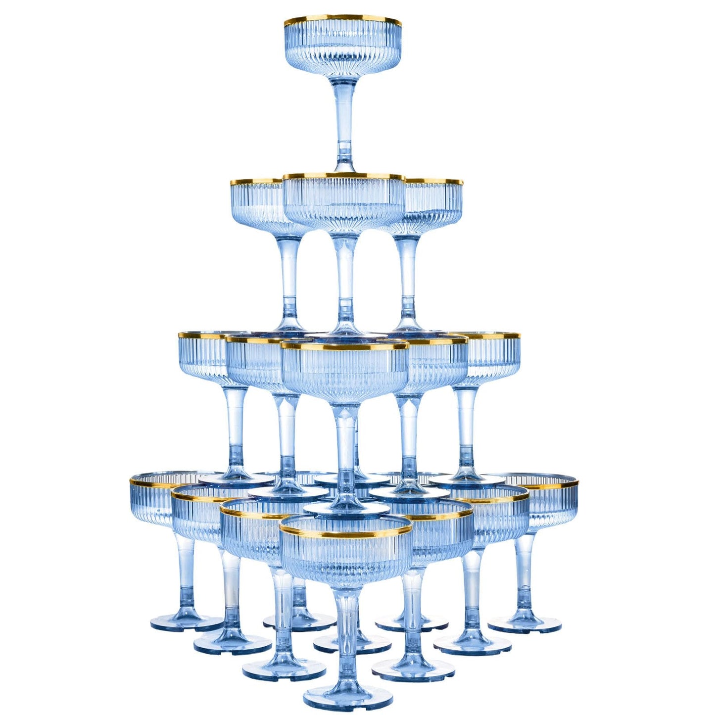 4-Tier Champagne Tower - 20 PCS 7oz Plastic Champagne Flutes, Butterfly Shape with Vertical Stripes for Weddings, Celebrations, Parties & Birthdays