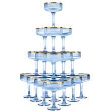 4-Tier Champagne Tower - 20 PCS 7oz Plastic Champagne Flutes, Butterfly Shape with Vertical Stripes for Weddings, Celebrations, Parties & Birthdays