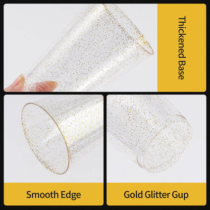 Goodluck 9 oz Disposable Gold Glitter Plastic Cups