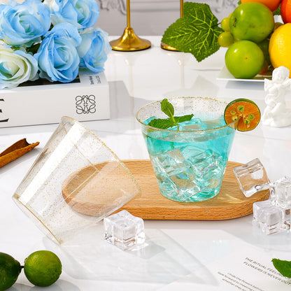 Goodluck 9 oz Disposable Gold Glitter Plastic Cups