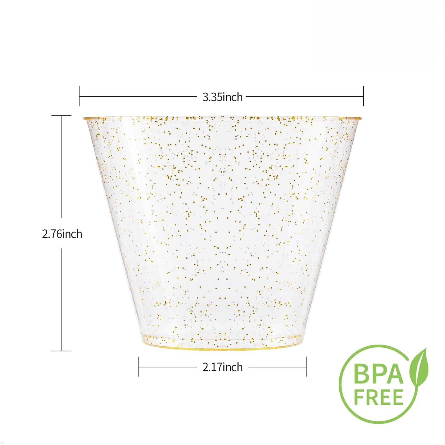 Goodluck 9 oz Disposable Gold Glitter Plastic Cups
