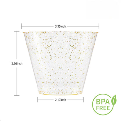 Goodluck 9 oz Disposable Gold Glitter Plastic Cups