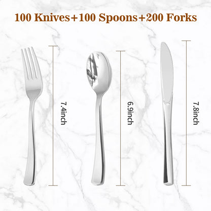 Goodluck 400PCS  Disposable Heavy Duty Silver Utensils for Party, Christmas, Birthday, Catering, and Daily Use
