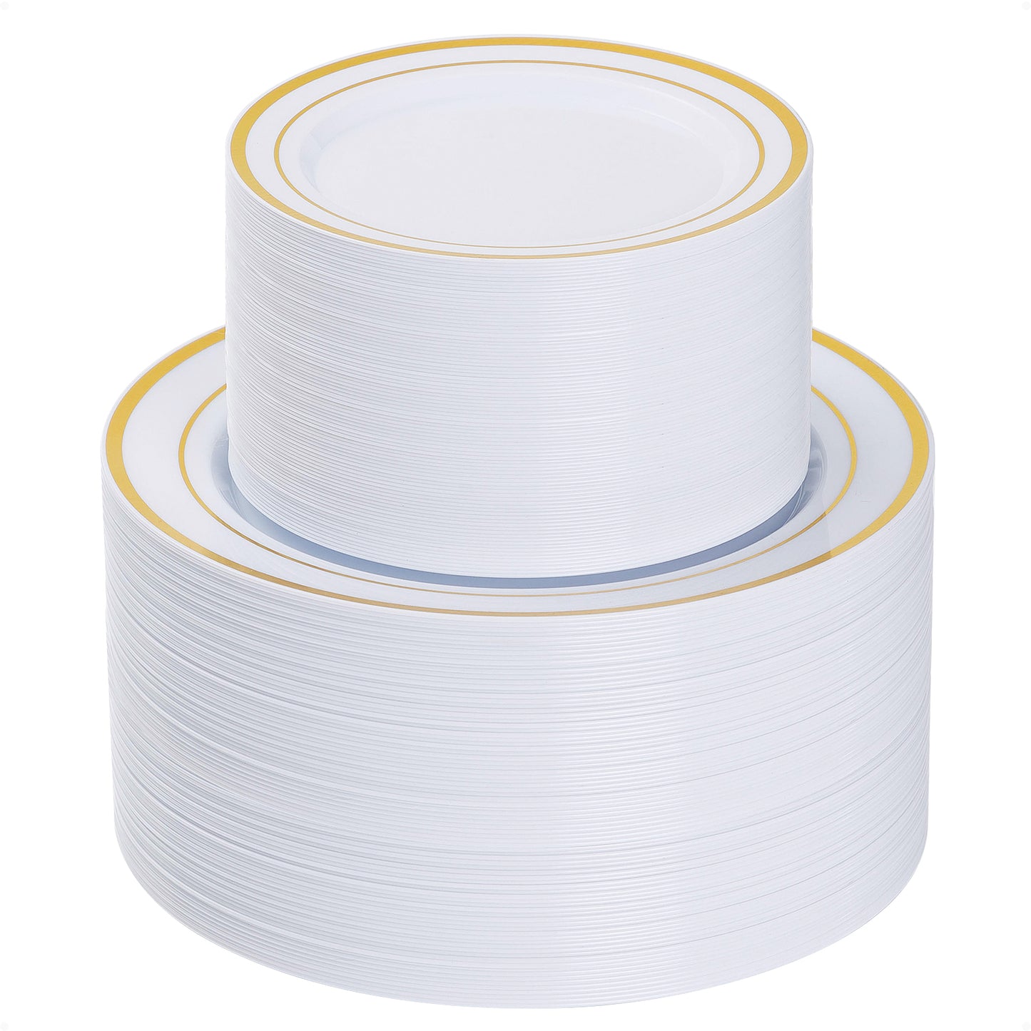 Goodluck Heavy Duty Disposable White and Gold Plastic Plates