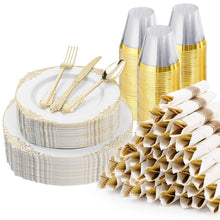 Goodluck Disposable Retro White with Gold Rim Plastic Dinnerware