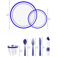 Goodluck 350 Piece Disposable Clear with Double Blue Rim Plastic Dinnerware Set for 50 Guests