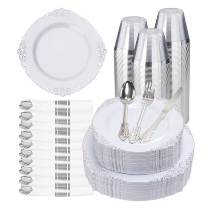 Goodluck Disposable Retro Silver Plastic Dinnerware Sets