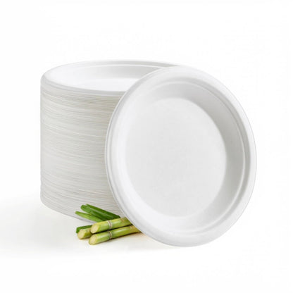 White 100% FSC Certified Heavy Duty Sugarcane Bulk Compostable Eco-Friendly Disposable Plates
