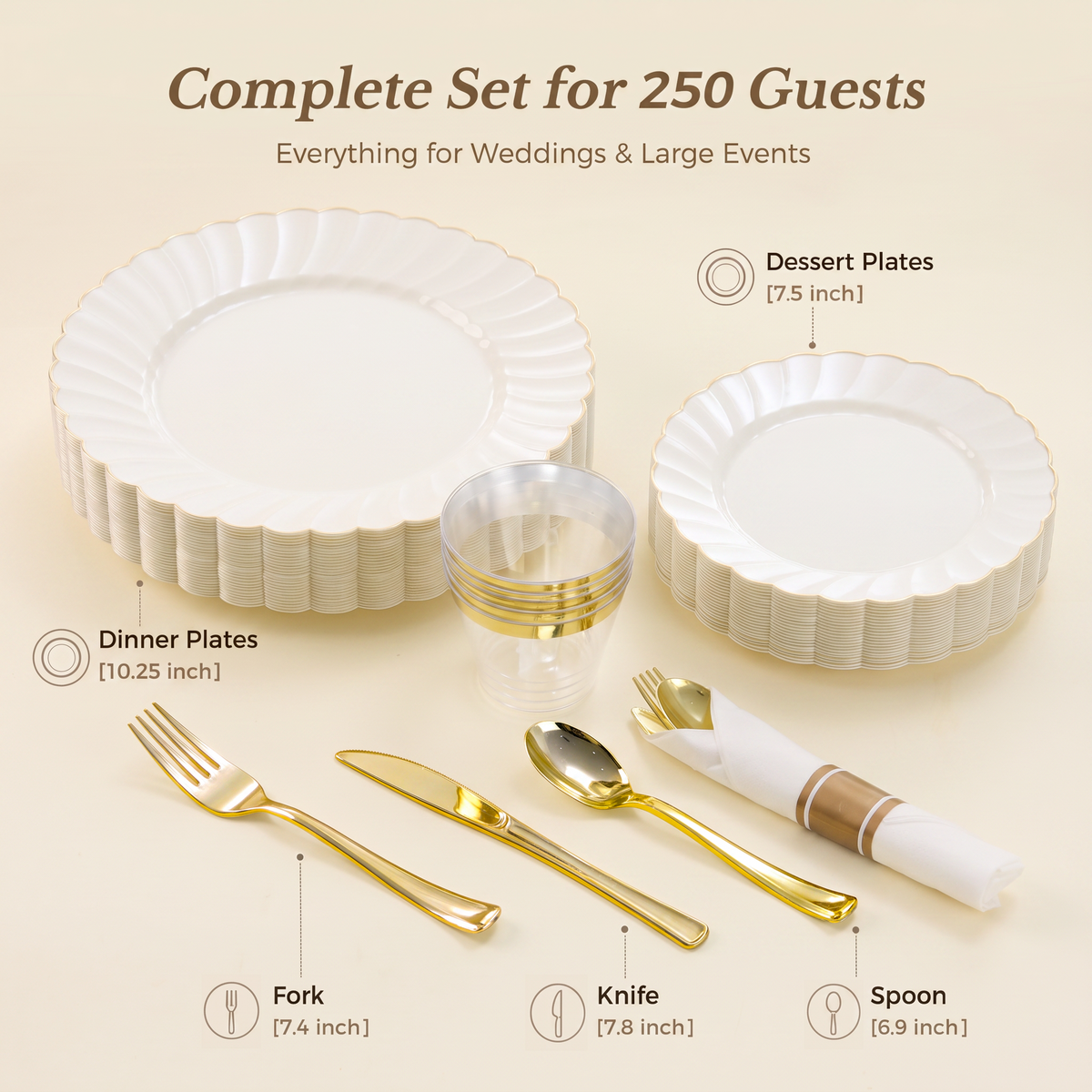 Scalloped Shape with Gold Rim Fancy Dinnerware Set for Elegant for Weddings, Birthdays & Holidays