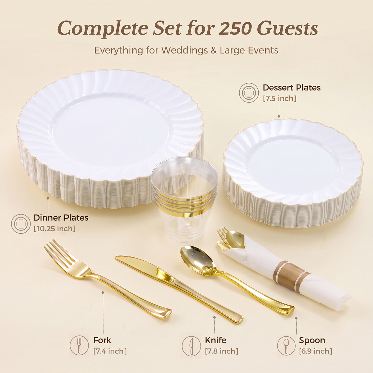 Scalloped Shape with Gold Rim Fancy Dinnerware Set for Elegant for Weddings, Birthdays & Holidays