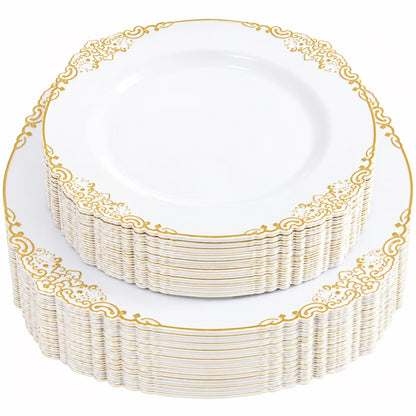 Retro Plastic Dinner & Dessert Plates Set