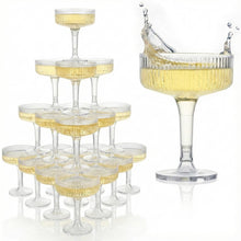 Goodluck 4-Tier Champagne Tower - 20 PCS 7oz Clear Plastic Champagne Flutes, Butterfly Shape with Vertical Stripes for Weddings, Celebrations, Parties & Birthdays
