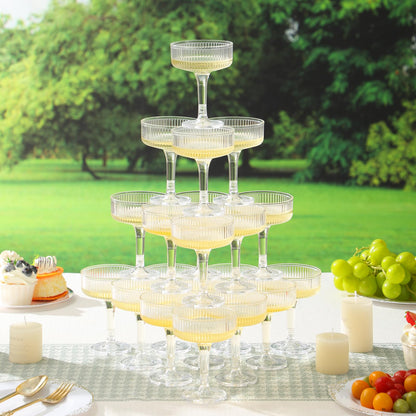 Goodluck 4-Tier Champagne Tower - 20 PCS 7oz Clear Plastic Champagne Flutes, Butterfly Shape with Vertical Stripes for Weddings, Celebrations, Parties & Birthdays