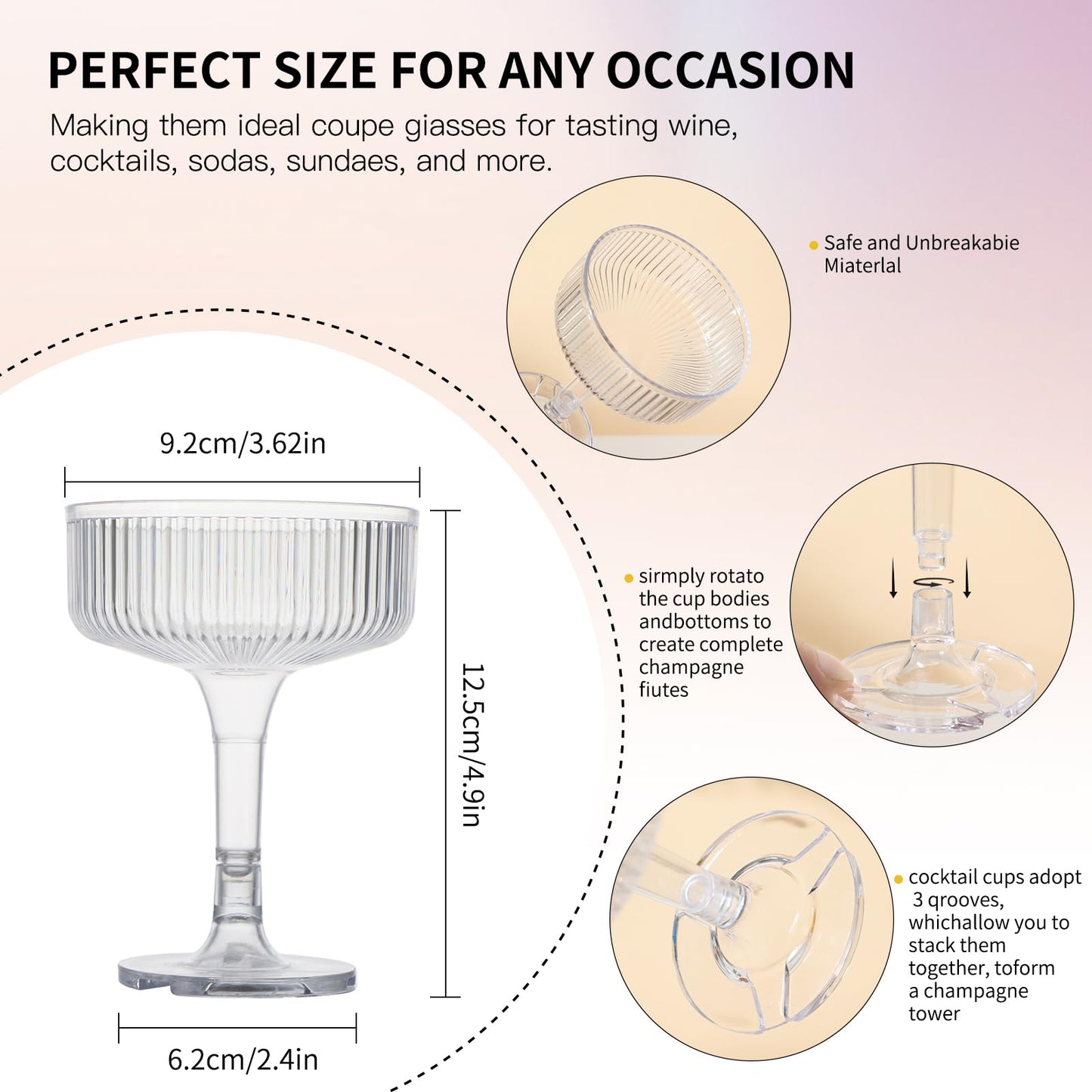 Goodluck 4-Tier Champagne Tower - 20 PCS 7oz Clear Plastic Champagne Flutes, Butterfly Shape with Vertical Stripes for Weddings, Celebrations, Parties & Birthdays