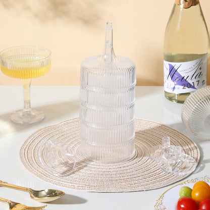 Goodluck 4-Tier Champagne Tower - 20 PCS 7oz Clear Plastic Champagne Flutes, Butterfly Shape with Vertical Stripes for Weddings, Celebrations, Parties & Birthdays