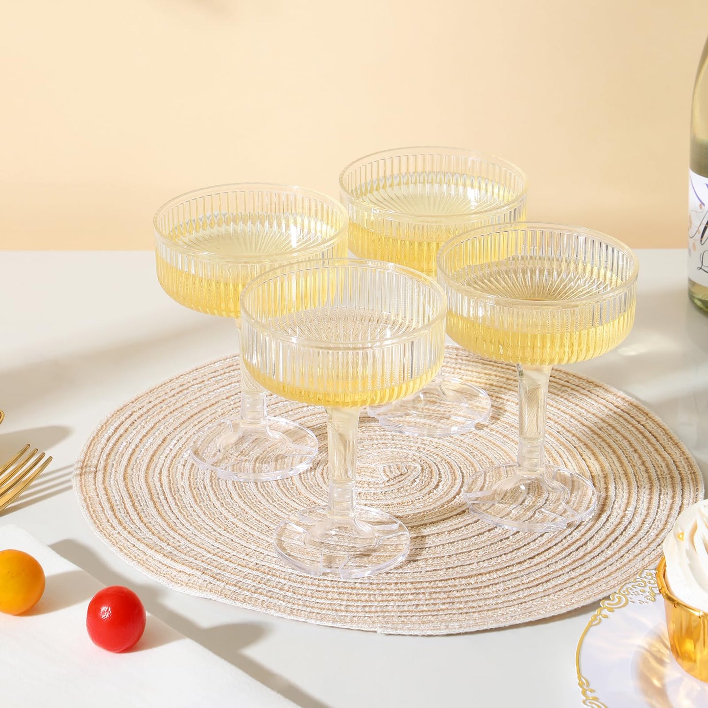 Goodluck 4-Tier Champagne Tower - 20 PCS 7oz Clear Plastic Champagne Flutes, Butterfly Shape with Vertical Stripes for Weddings, Celebrations, Parties & Birthdays