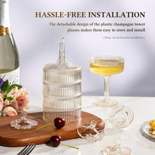 Goodluck 4-Tier Champagne Tower - 20 PCS 7oz Glitter Gold Plastic Champagne Flutes, Butterfly Shape with Vertical Stripes for Weddings, Celebrations, Parties & Birthdays