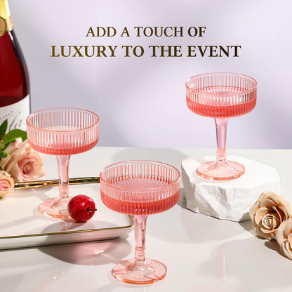 Goodluck 4-Tier Champagne Tower - 20 PCS 7oz Pink Plastic Champagne Flutes, Butterfly Shape with Vertical Stripes for Weddings, Celebrations, Parties & Birthdays