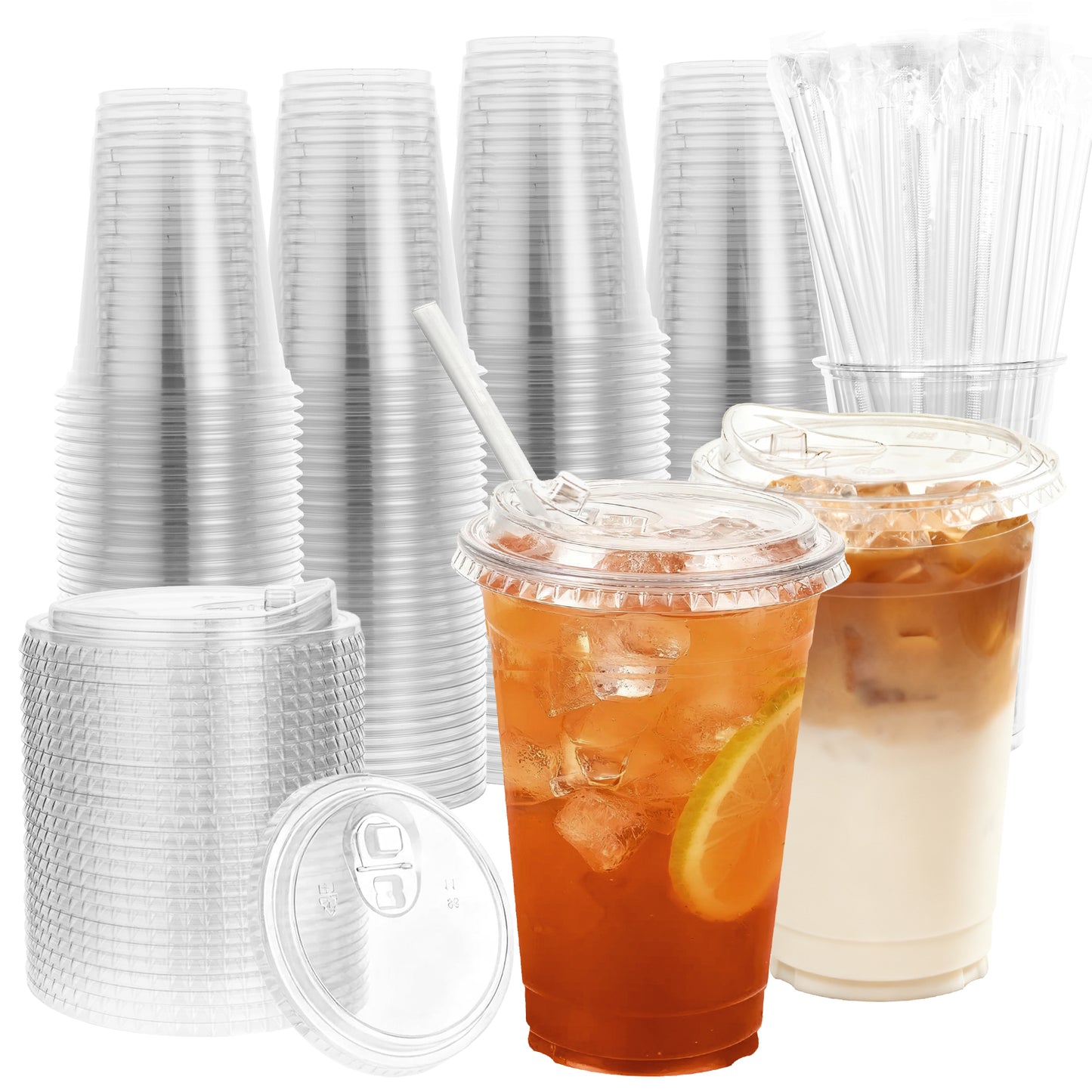 Goodluck 100 Pack 20 oz Disposable Plastic Cups With Strawless Sip Lids and Straws for Smoothies, Party Drinks, Bubble Tea, Cold Beverages